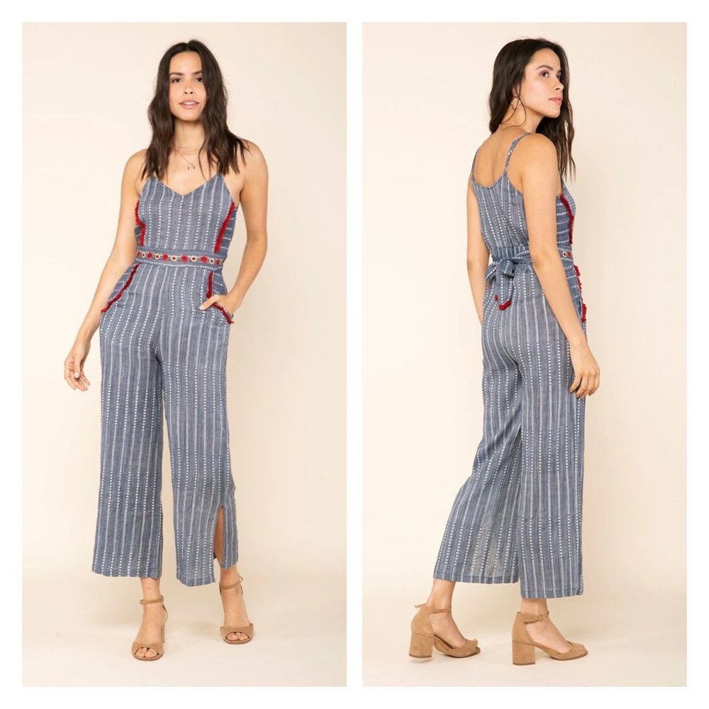 Raga Judith Jumpsuit Size Small Embroidered Sleeveless Cropped Ankle Q54